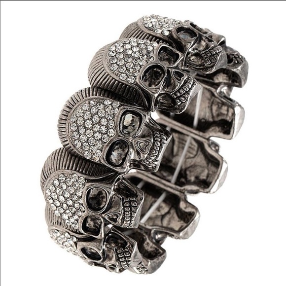 Rhinestone Pave Skull Bracelet - Picture 2 of 2